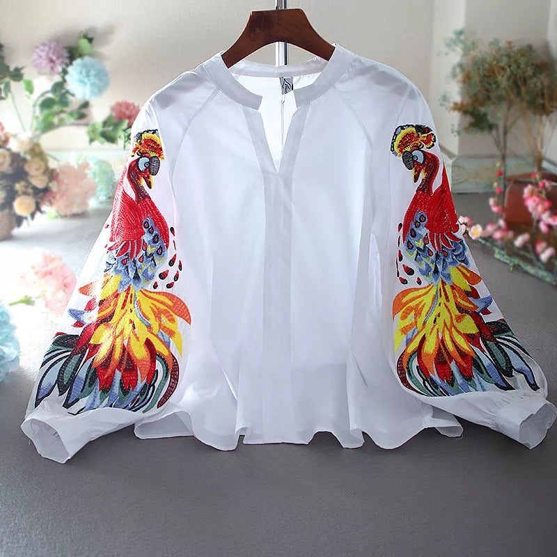 Peacock embroidery shirt