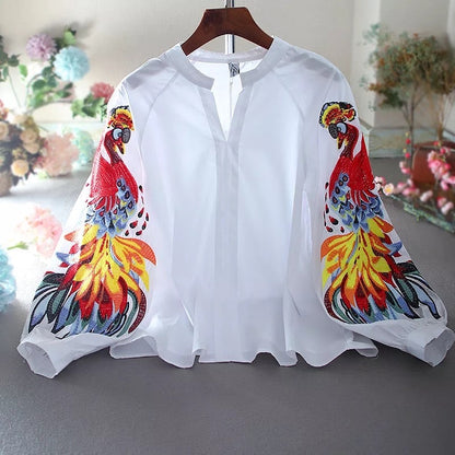 Peacock embroidery shirt