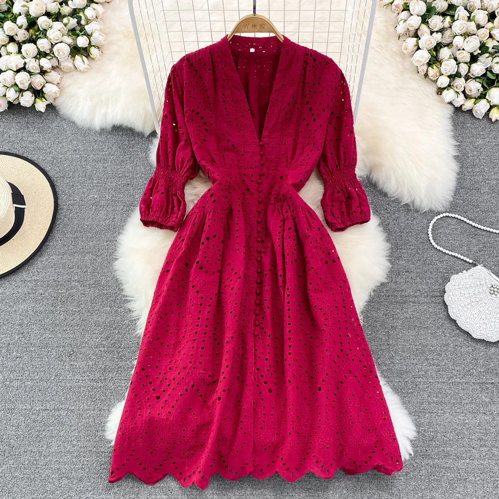 Haley Crochet Dress || Red